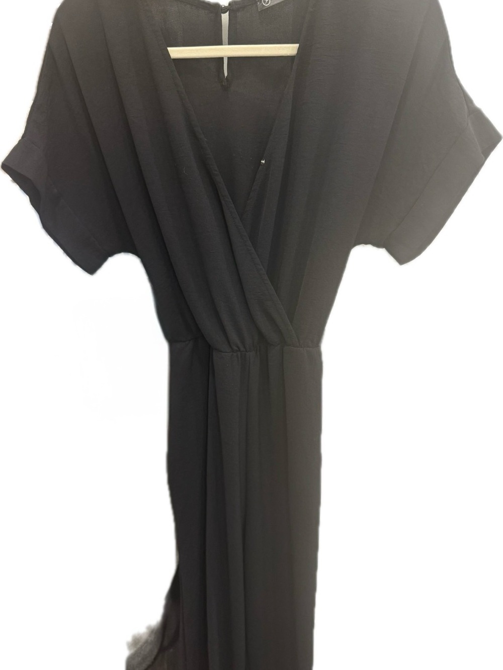 Black Wrap-Front Jumpsuit with Short Sleeves